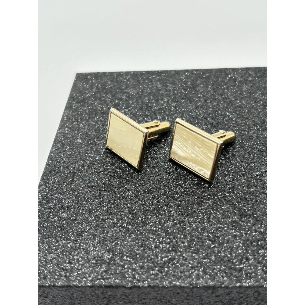 Vintage Swank Gold Tone Cufflinks Mother‎ of Pearl Inlay Mens Formal Wedding
